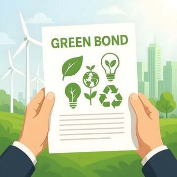 Green bond concept illustration showing sustainable finance and renewable energy funding