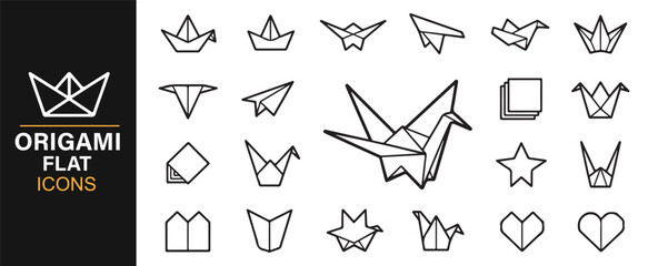 Minimalist origami icons – Japanese paper art symbols of animals, stars, and flowers