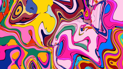 Psychedelic Fluid Rainbow Background with Vibrant Swirls and Trippy Gradient Colors for EDM and Festival Design