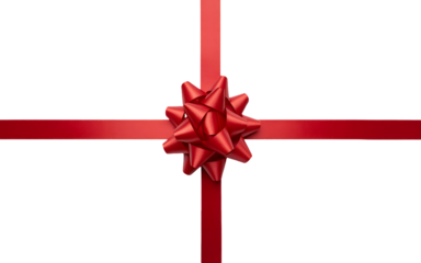 Overhead shot of a red ribbon and bow isolated on transparent background, perfect for adding a festive touch to any holiday or special occasion design project