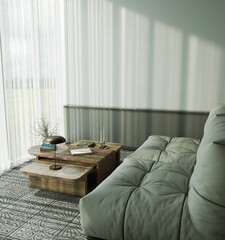 Large luxury modern bright interiors Living room mockup illustration 3D rendering image