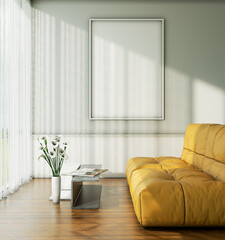 Large luxury modern bright interiors Living room mockup illustration 3D rendering image