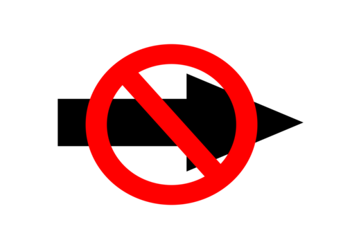 A black arrow is crossed out by a red circle isolated on transparent background