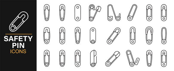 Outline safety pin vector illustrations – needle, clothing, and textile design icons