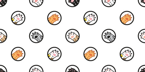 cat paw seamless pattern kitten footprint calico icon vector doodle cartoon dog puppy pet animal round border illustration tile background gift wrapping paper repeat wallpaper scarf isolated