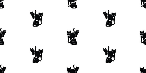 cat seamless pattern black cat kitten icon vector calico doodle cartoon pet animal illustration tile background gift wrapping paper repeat wallpaper scarf isolated
