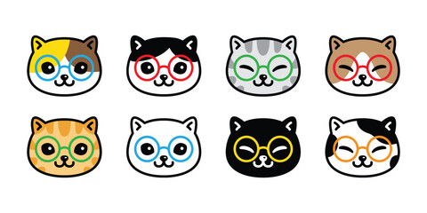 cat vector kitten eyeglasses eyewear vector face head calico icon breed cartoon character pet doodle illustration animal symbol isolated design