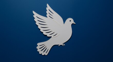 Obraz premium White dove silhouette against blue background symbolizing peace and hope