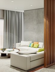 Large luxury modern bright interiors Living room mockup illustration 3D rendering image