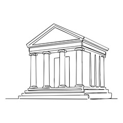 Obraz premium Ancient temple vector line art. Continuous one line drawing of classical Greek or Roman building with columns and pediment, architectural heritage illustration in minimalist style.