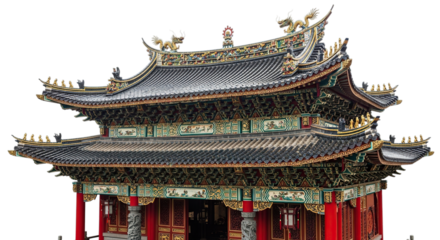 Traditional chinese architecture isolated on transparent background, showcasing intricate details and design