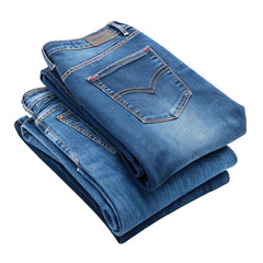Stack of blue denim jeans isolated on transparent background
