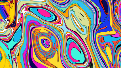 Psychedelic Fluid Rainbow Background with Vibrant Swirls and Trippy Gradient Colors for EDM and Festival Design