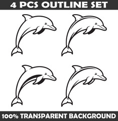 Naklejka premium Set of Dolphin Outline vector illustration isolated On Transparent Background