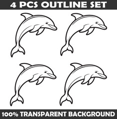 Obraz premium Set of Dolphin Outline vector illustration isolated On Transparent Background