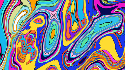 Psychedelic Fluid Rainbow Background with Vibrant Swirls and Trippy Gradient Colors for EDM and Festival Design