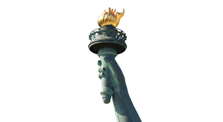 Closeup of the statue of libertys torch isolated on transparent background, a symbol of freedom and hope