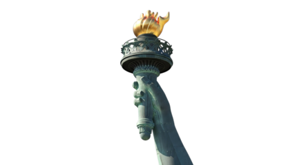 Closeup of the statue of libertys torch isolated on transparent background, a symbol of freedom and hope