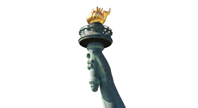 Closeup of the statue of libertys torch isolated on transparent background, a symbol of freedom and hope