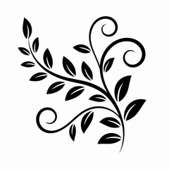 Elegant Black and White Floral Design with Swirling Vines and Leaves Graphic Element Decoration for Creative Projects