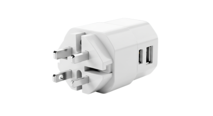 Universal travel adapter with multiple plug options isolated on transparent background