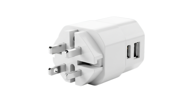 Universal travel adapter with multiple plug options isolated on transparent background