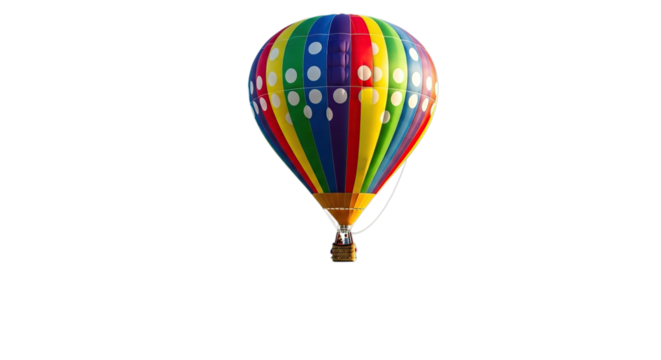 Colorful hot air balloon floating in the sky isolated on transparent background