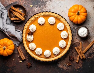 Autumn pumpkin pie overhead