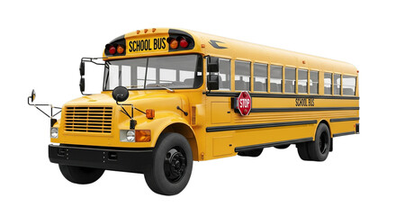 A yellow school bus isolated on transparent background, a common mode of transportation for students