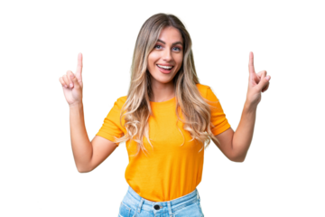 Young Uruguayan woman over isolated background pointing up a great idea