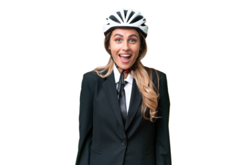 Business Uruguayan woman wearing a helmet biker over isolated background with surprise facial expression