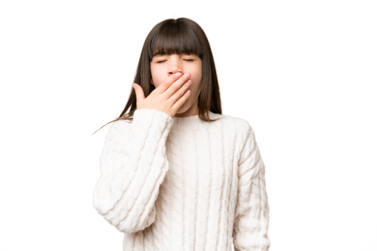 Little caucasian girl over isolated background yawning and covering wide open mouth with hand - Powered by Adobe
