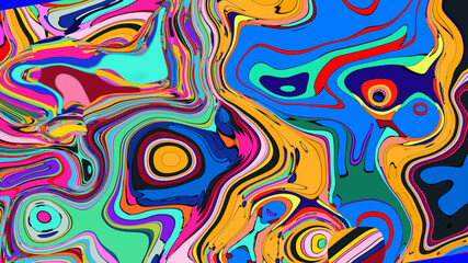 Psychedelic Fluid Rainbow Background with Vibrant Swirls and Trippy Gradient Colors for EDM and Festival Design