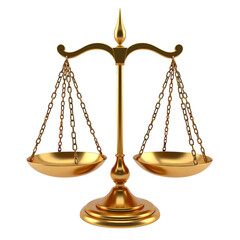 3d Golden scales of justice isolated on transparent background