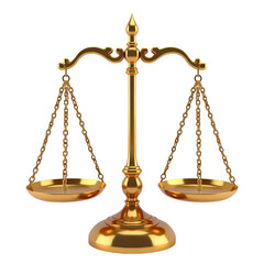 3d Golden scales of justice isolated on transparent background