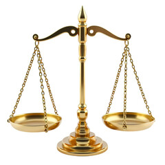 3d Golden scales of justice isolated on transparent background