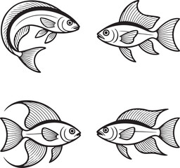 Fototapeta premium Set of Fish Outline vector illustration isolated On Transparent Background