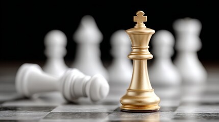 Fototapeta premium a glossy black chessboard with a single golden king figure