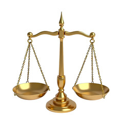 3d Golden scales of justice isolated on transparent background