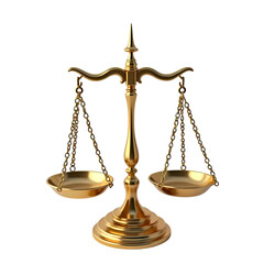 3d Golden scales of justice isolated on transparent background