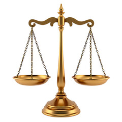 3d Golden scales of justice isolated on transparent background