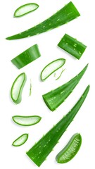 Aloe vera slices in mid-air