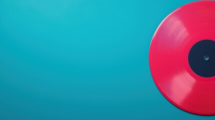 Red vinyl record on blue background top view pink vinyl record on turquoise wall retro music concept with vibrant color contrast and nostalgic aesthetic