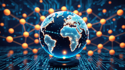 Obraz premium Global Network Connection: Digital Earth Communication