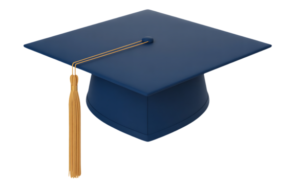 A traditional blue graduation cap with a golden tassel, isolated on transparent background, representing academic success, graduation day, and the pursuit of knowledge and higher education - Powered by Adobe