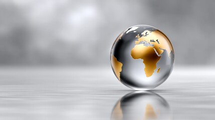 a transparent glass globe with golden continents