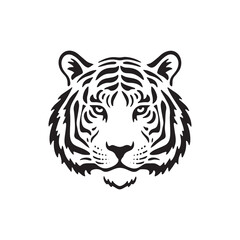 Black and white vector tiger head silhouette. Isolated modern design on white background. For tattoo, logo, emblem, print, label, cards.