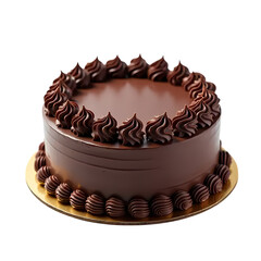 Birthday chocolate cake with swirled frosting and decorative border isolated on transparent background
