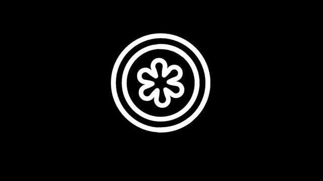 White asterisk symbol inside a circle on a black background.