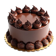 Birthday chocolate cake with swirled frosting and decorative border isolated on transparent background